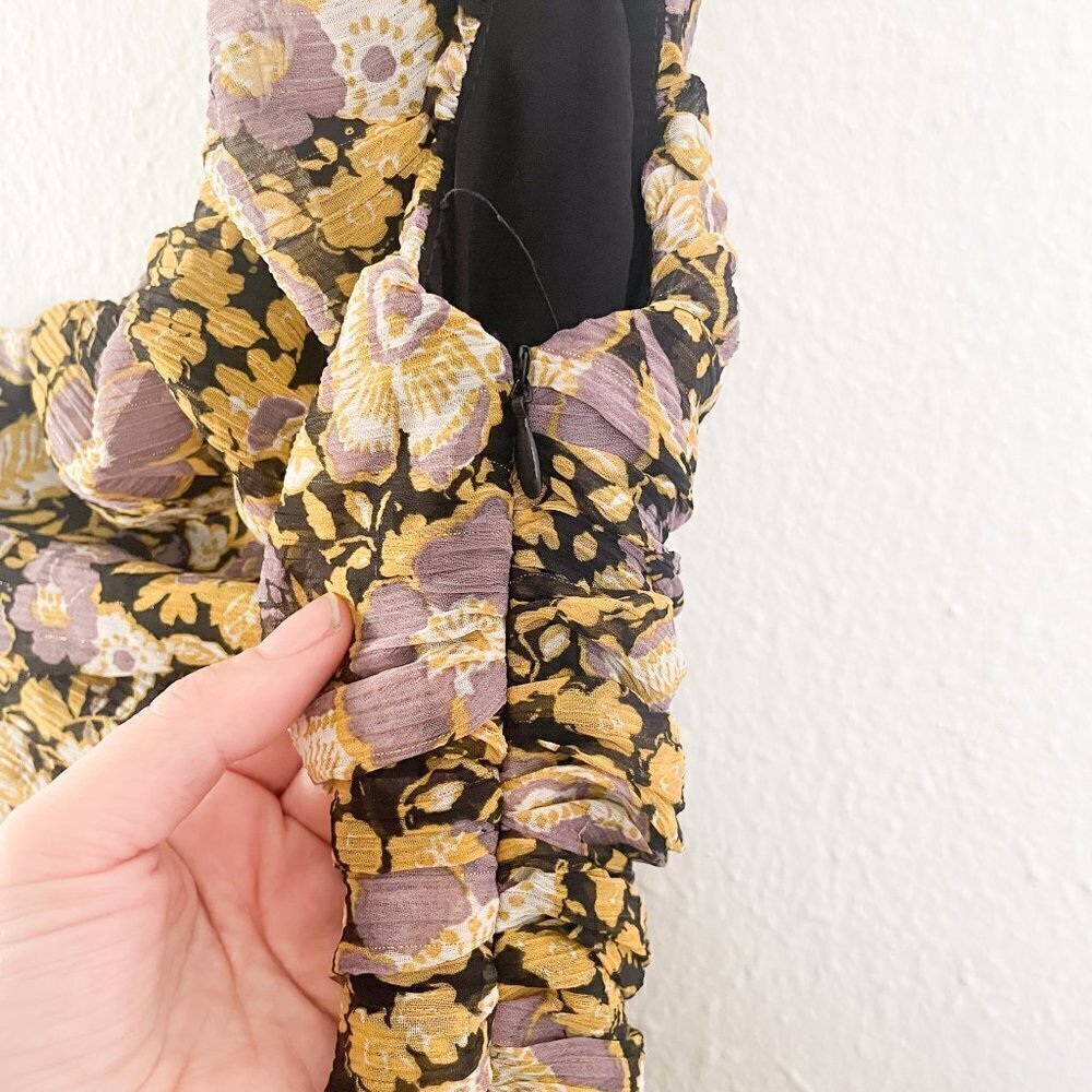 Zara Floral One Shoulder Mini Dress purple gold floral size small - Picture 8 of 12